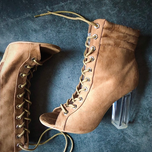 4” - Lace up Booties with Clear Heels - Picture 2 of 5